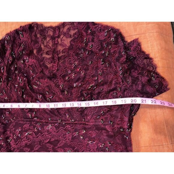 Marina Burgundy Lace Short-Sleeve V-Neck Elegant Formal Women's Midi Dress Size - Picture 6 of 9